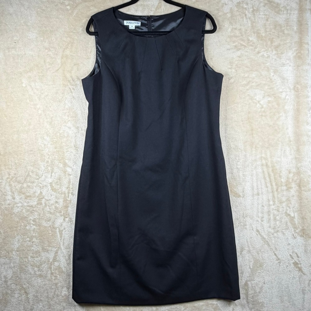 Pendleton Womens Size 18 Black 100% Virgin Wool Sleeveless Sheath Dress USA Made